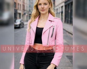 Women’s Pink Cropped Leather Jacket • Short Biker Moto Jacket • Valentine Gift for Her • Handmade Leather Crop Jacket