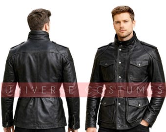 Handmade Lambskin Leather M65 Field Coat: Military Style Black