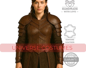 Handmade Women's Full-Grain Leather Knight Armor | Renaissance Cosplay Costume