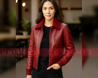 Burgundy Leather Bomber Jacket • Handmade Shearling Collar Winter Coat