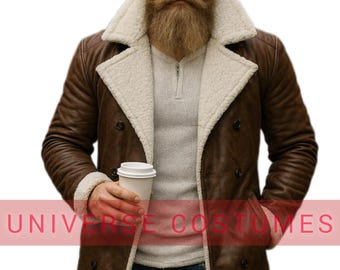 Men’s Shearling Sheepskin Leather Jacket – Handmade Aviator Winter Coat