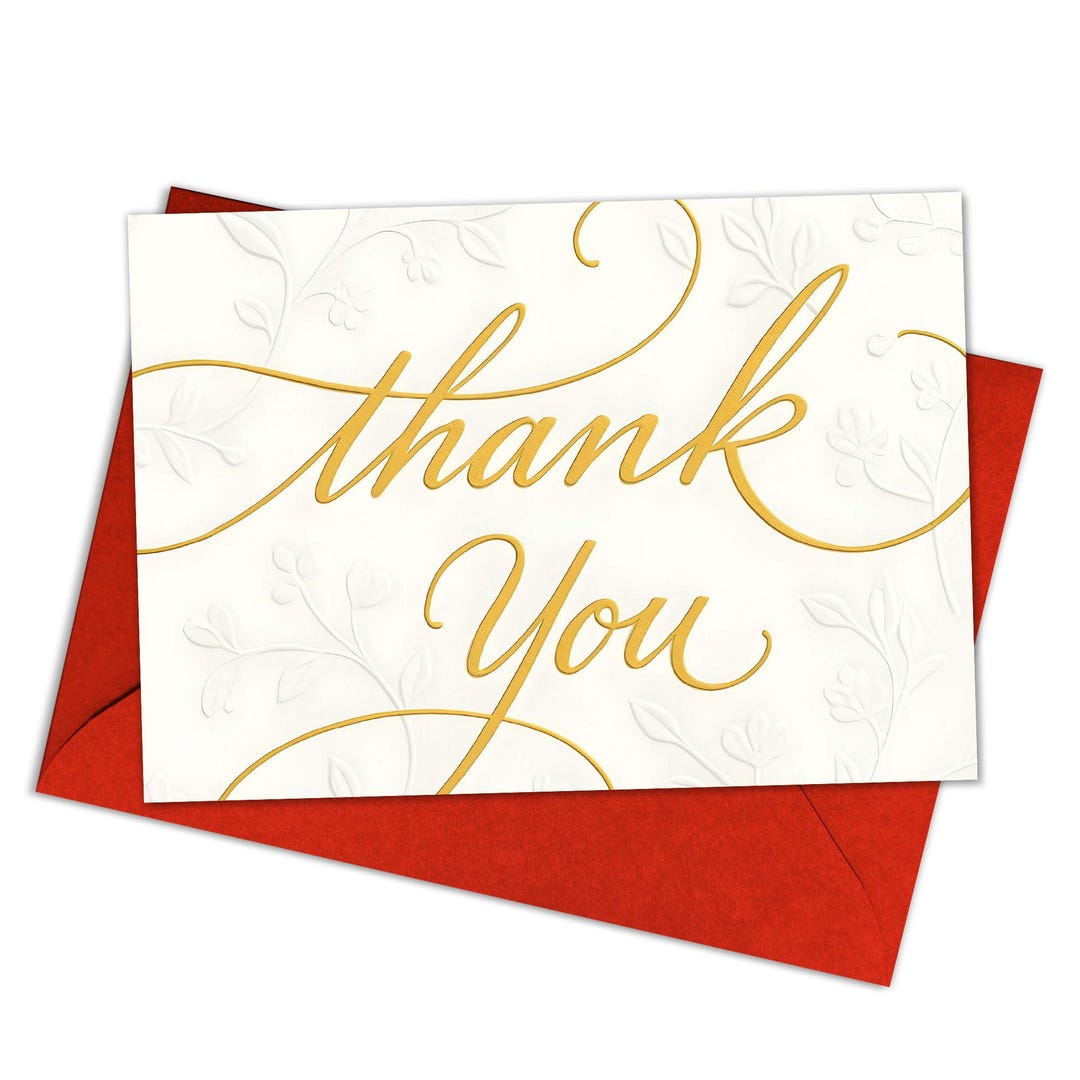 Thank You Greeting Card, Elegant Gold Script Embossed Style Note With ...
