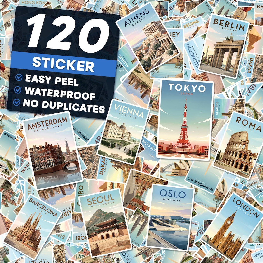120pcs World Travel Stickers Waterproof Vinyl Travel Map Stickers for ...