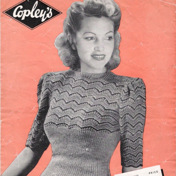 Vintage British Copley's 1940's Women's Jumper Knitting Pattern WW2 No 1549 2 Ply Wool PDF Instant Download