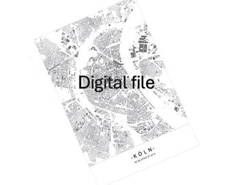 Kölner Schwarzplan Digital  I  Koeln Stadtplan mit Dom-Koordinaten, Download  I  DINA4 DINA3