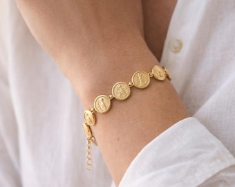 Catholic Saints Medal Bracelet Gold Plated 925 Silver, Religious Charm Bracelet for Women Men, Christian Faith Jewelry, Protection Gift