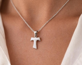 Tau Cross Pendant Sterling Silver 925 | St Francis Cross Pendant | Catholic Necklace Men Women | Faith Jewelry | Baptism Gift Religious