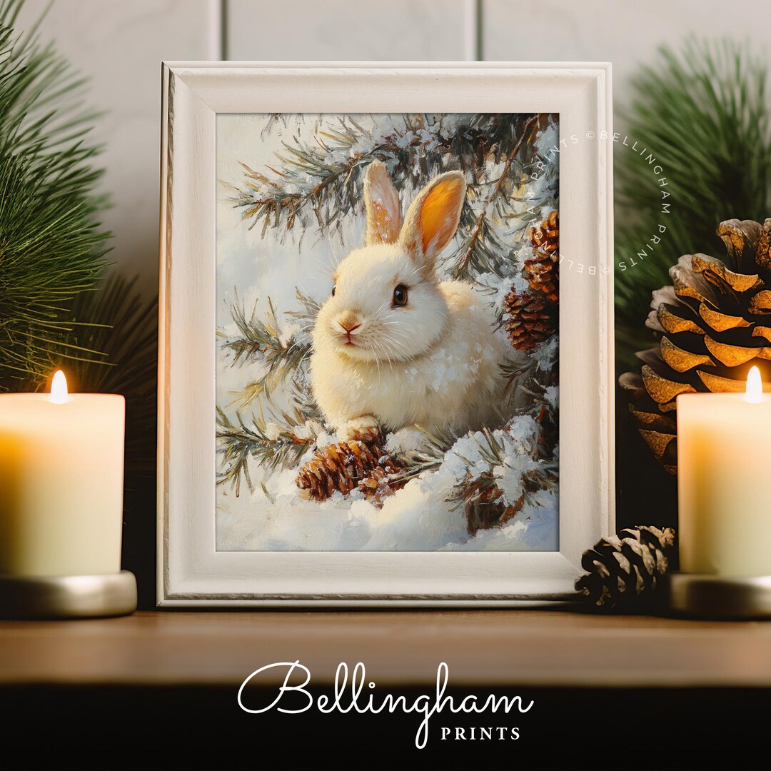Rustic Print Rabbit Winter Rabbit Print – Rustic Cottagecore Still Life (digital Download ...