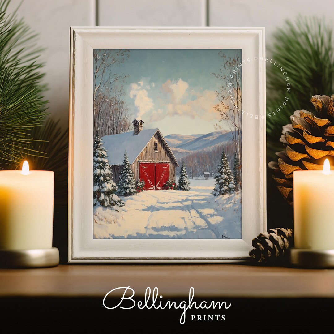 Rustic Christmas Barn Print – Winter Farmhouse Scene (digital Download ...