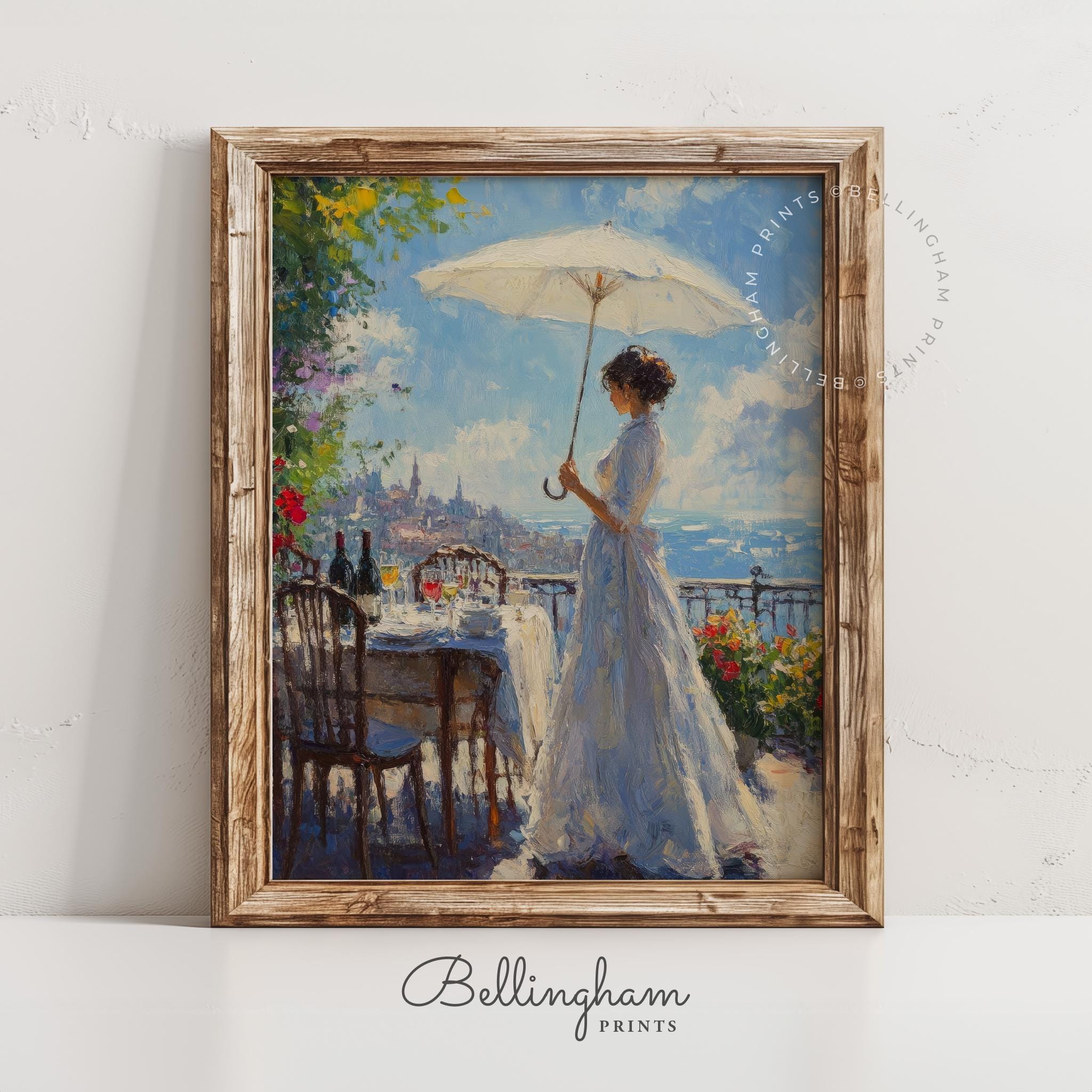 Impressionist woman painting in a white dress - Etsy 日本