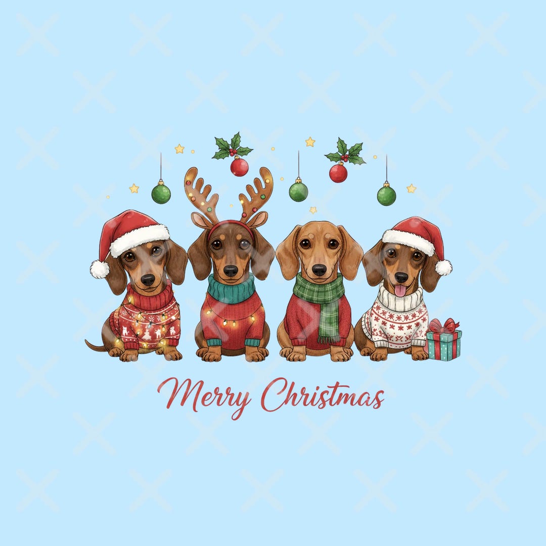 Holiday Dog PNG | Dachshund Christmas Artwork | Puppy Clipart | Festive ...