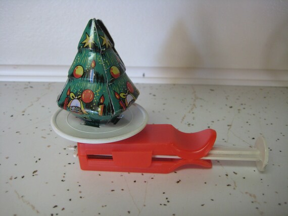 vintage litho tin spinning christmas tree toy etsy