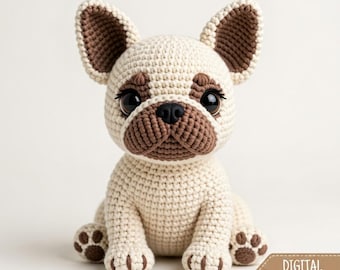 Französische Bulldogge Häkelanleitung - Realistischer Amigurumi Hund PDF, Anfänger Plüschtier, Anleitung (Digitaler Download)