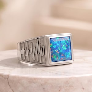 Anello da uomo con opale blu, in argento sterling 925, gioiello di tendenza realizzato a mano, regalo per il marito.