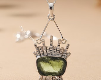Authentic Moldavite Pendant, 925 Sterling Silver Necklace, Healing Crystal Jewelry, Gift For Women