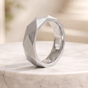 Geometric Men's Wedding Band, 925 Sterling Silver Handmade Stackable Promise Ring.