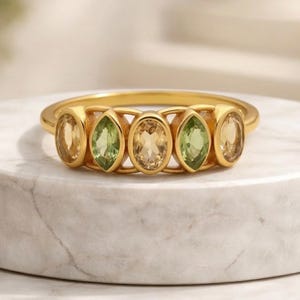 Bague de fiançailles en citrine et péridot, bague minimaliste en argent sterling 925 et or, bijou de naissance à offrir.
