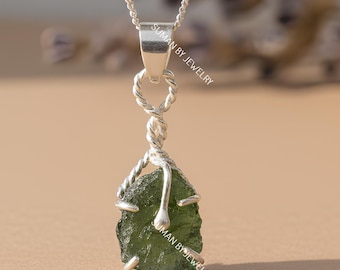 Certified Moldavite Pendant, 925 Sterling Silver Necklace, Healing Crystal Jewellery, Gift For Her