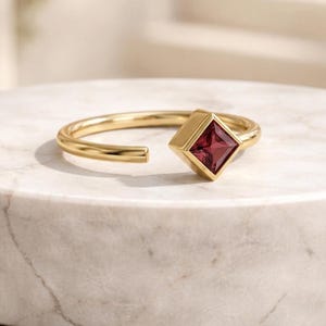 Granat Edelstein-Verlobungsring, 925 Sterling Silber Offenes Band Einstellbar Ring, Birthstone Schmuck.