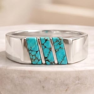 Turkos signetring herr, minimalistisk vigselring i 925 sterlingsilver, statement-smycken.