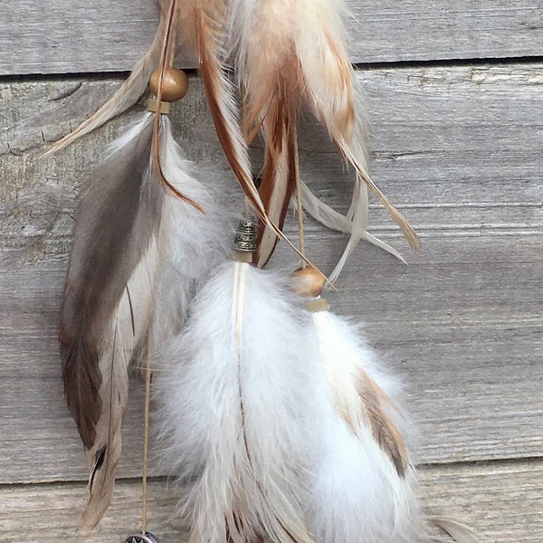 Extra Long Feather Hair Clip All Natural White Cream Bronze Brown Rooster Feather 24+ Inches Soft Clean Boho Wedding Festival Tribal Hair