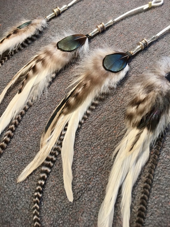 Clip-In Hair Feathers • Long Feather Hair Extension • White Barred Grizzly Rooster Feathers • Boho Festival Hair Accessory