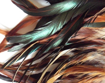 Fluffy Down Top Long Hair Feathers Shampooed CLEAN Bronze Black Iridescent Auburn Red Rooster Feather Jewelry Natural Craft Supply Must Have