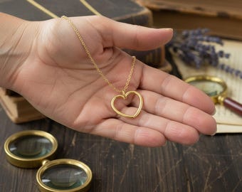 14K Solid Gold Open Heart Pendant Necklace – Minimalist Everyday Jewelry