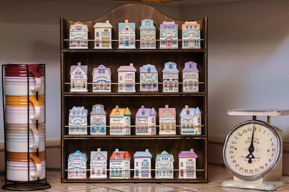 Handmade Wooden Spice Rack for Lenox Spice Village | Wall-Mounted Display Shelf | Rustic Kitchen Organizer