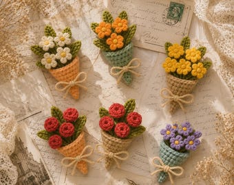 Crochet Flower Bouquet Brooch Pattern • Mini Floral Applique (PDF)