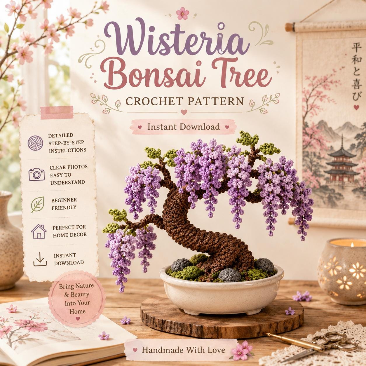 Wisteria Bonsai Flower Tree Pattern