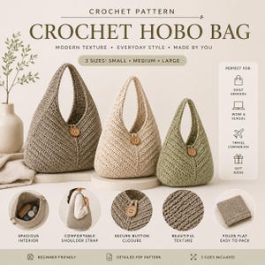 Crochet Hobo Bag Pattern, Slouchy Tote, Beginner Friendly PDF (3 Sizes)