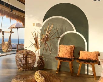 Muursticker Boho Arch, sticker hoofdeinde met textuur, peel and stick