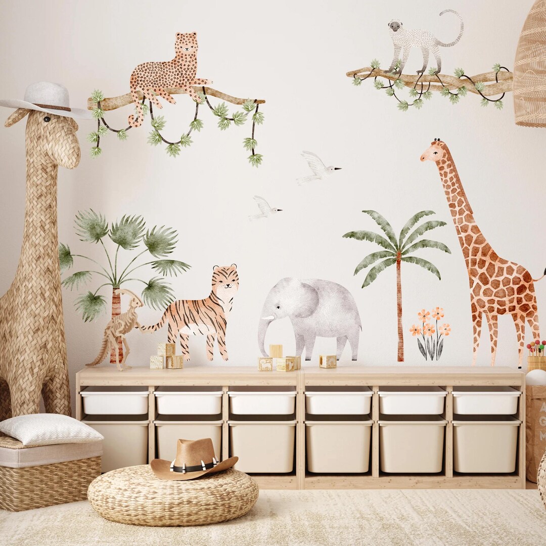 Watercolor Baby Safari Animals Wall Decal Set: Peel & Stick Nursery ...