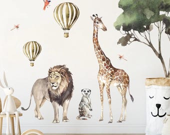 Muurstickers safaridieren – muursticker leeuw, giraf, kinderkamer