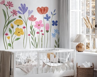 Wildflower Wall Decal Border, Boho Nursery Decor Wall Sticker