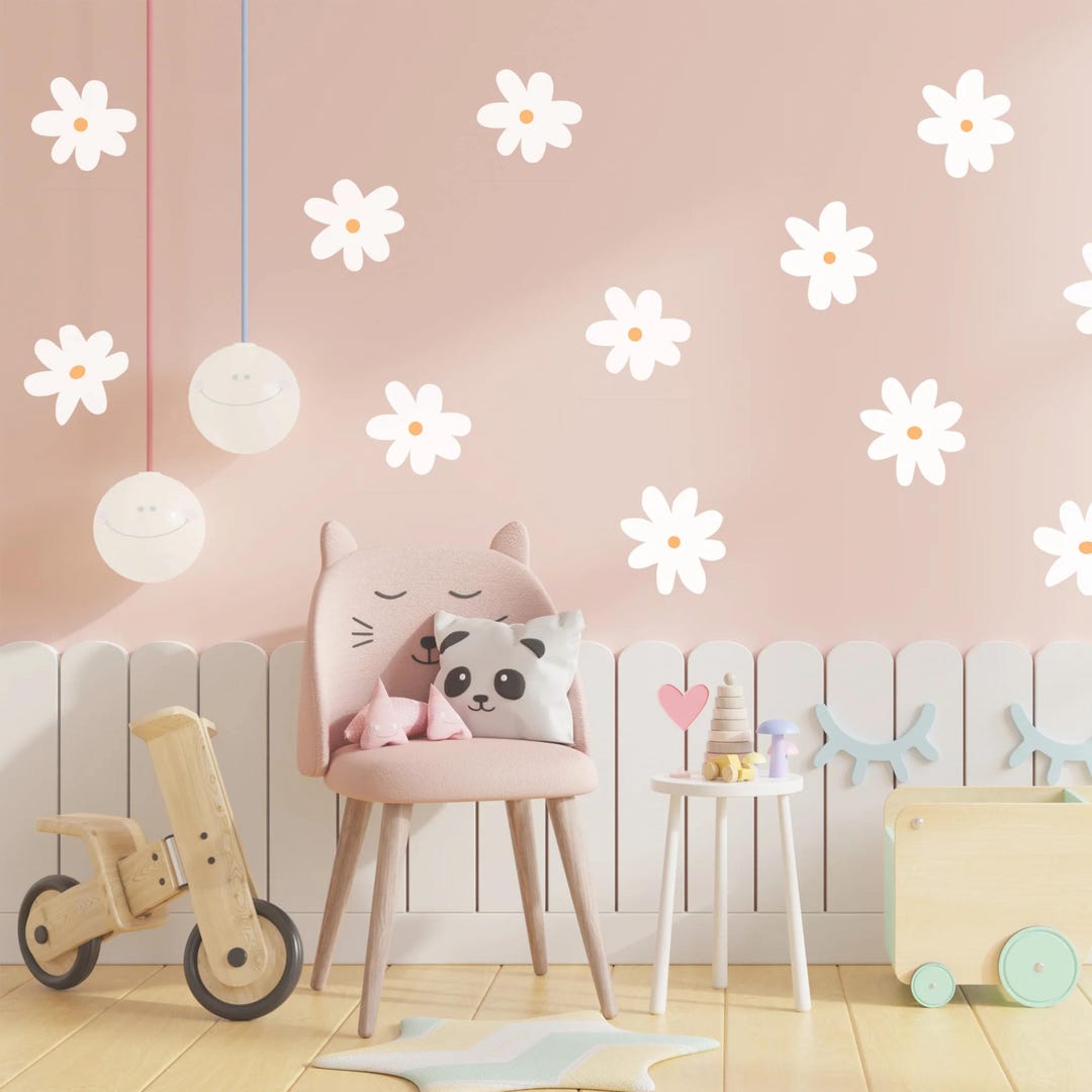 Daisy Wall Decal Set, Boho Nursery Wall Sticker - Etsy