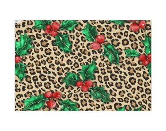 Holly Leopard Print Christmas Gift Wrap Papers