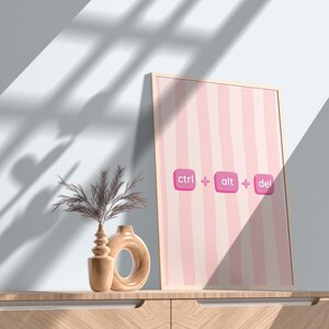 CTRL ALT DEL druckbare Kunst für minimale rosa farbene Zimmerdekoration