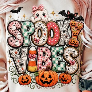 Atmosfera spettrale PNG: Simpatico fantasma di Halloween, zucca, pipistrello, teschio, civetta, fiocco, stagione spettrale png, arte vintage patchwork (download digitale)