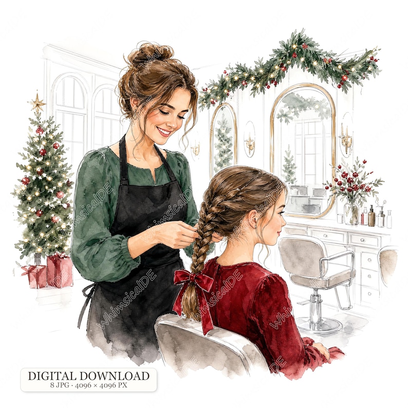 8 JPG Christmas Hairdresser Clipart, Holiday Hair Salon Stylist ...