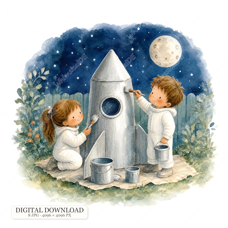 8 JPG Kids Astronaut Clipart, Watercolor Space Children Illustrations ...