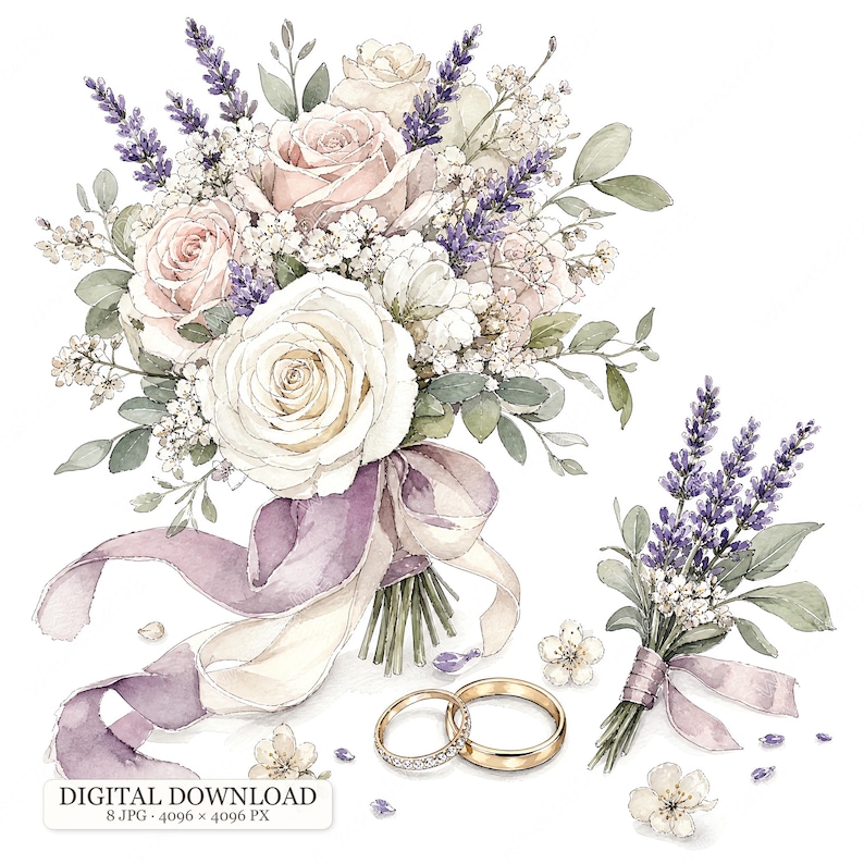 8 JPG Wedding Clipart, Bridal Bouquet Rings and Cake Watercolor Details 8 JPG Wedding Clipart, Bridal Bouquet Rings and Cake Watercolor Details