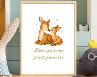 Watercolor Deer Nursery Art Print, Woodland Fawn Decor (Digital Download)