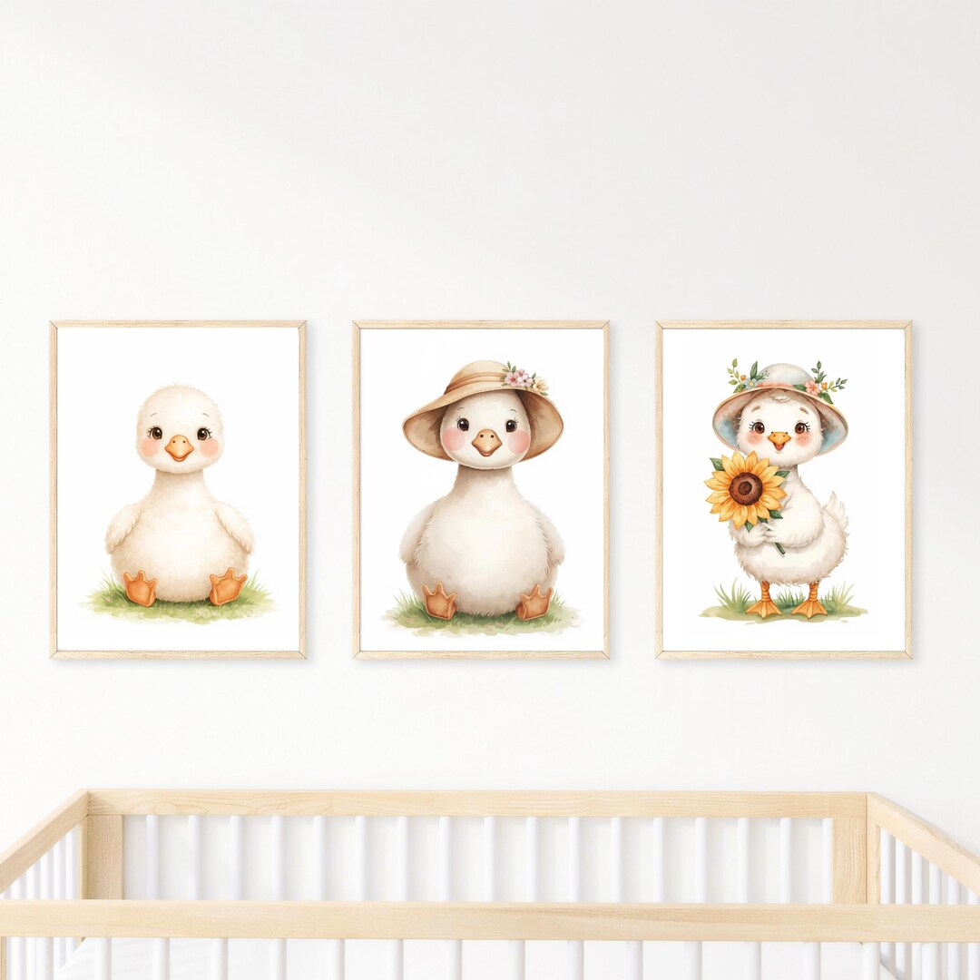 Baby Goose Watercolor Prints | Set of 3 Nursery Wall Art (digital ...