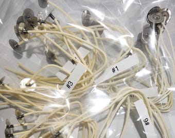 Square Braided Cotton Wicks sampler pack contains size 5/0, 4/0, 3/0,  2/0, 1/0, and number 1, 2, 3, 4, 5, and 6
