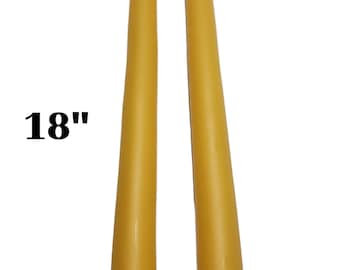 18" Tall 100% Pure Beeswax Taper Candles -  Hand Dipped Baptismal, Church, Wedding, ceremonial Candles