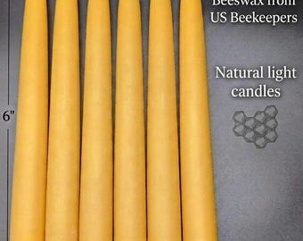 Beeswax taper candles 6" tall x 7/8" base, USA Beeswax, wholesale price
