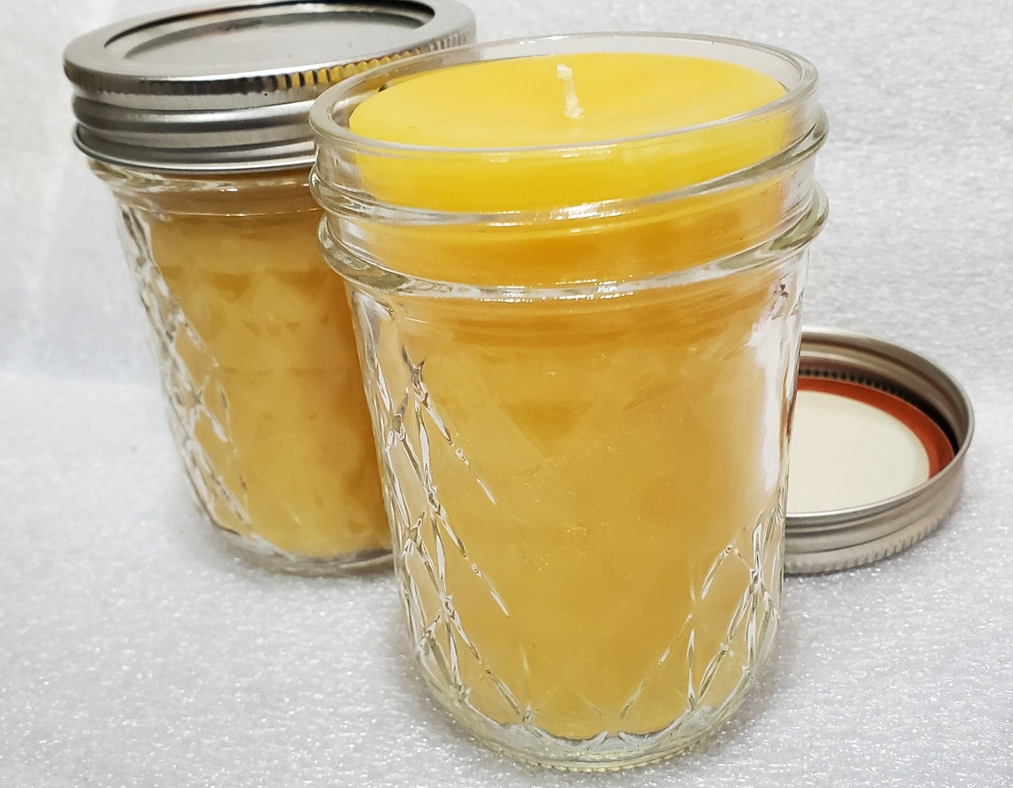 8 oz Beeswax Jar Candle Burn time 4045 Hours. made from local Etsy