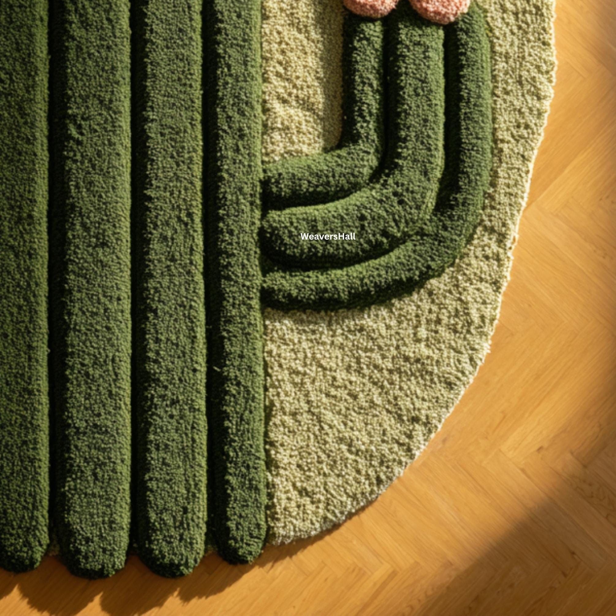 Hand-tufted Wool Cactus Rug | Green & Pink Floral Plush Pile - Etsy